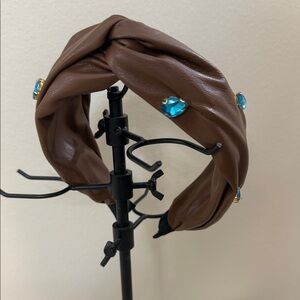Hand Made Brown Headband with Blue Accents